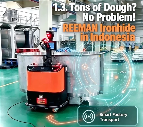 Reeman Ironhide Autonomous Forklift Automates 1.3-Ton Dough Container Transpo...