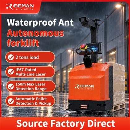 REEMAN Waterproof Ant 2 Ton Outdoor Autonomous Forklift With IP67 Laser, 150m Detection Range & Automatic Pallet Handling